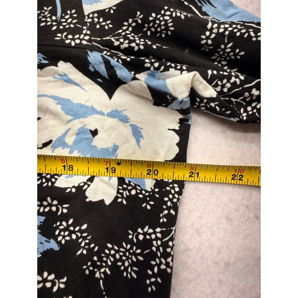 Longyuan Women 2XL Floral Tunic Top Long Sleeve Black Blue Empire Waist Blouse